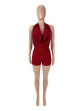 Backless Tie Up Mesh Two Piece Shorts Set SHD-9525