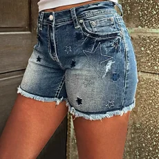 Denim Embroidered Holes Short XCFF-2502