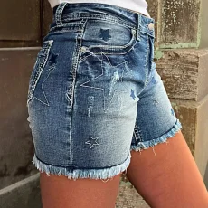 Denim Embroidered Holes Short XCFF-2502