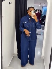 Long Sleeve Lapel Denim Two Piece Pants Set GMYU-6570