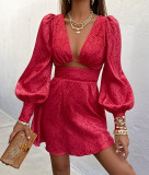 Long Sleeve V Neck Mini Dress GMYU-5441