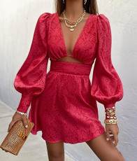 Long Sleeve V Neck Mini Dress GMYU-5441