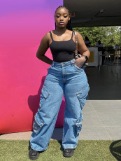 Multi-pockets Loose Straight Jeans SH-391396