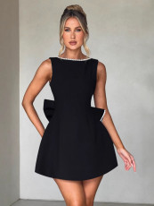 Sleeveless Solid Color Backless Mini Dress GMYU-8592