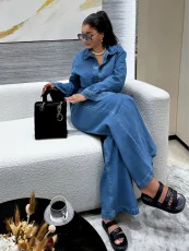 Fashion Denim Long Sleeve Tie Up Pants Suit GMYU-6561