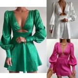 Long Sleeve V Neck Mini Dress GMYU-5441