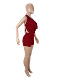 Backless Tie Up Mesh Two Piece Shorts Set SHD-9525