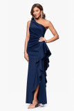 Single Shoulder Solid Color Ruffles Maxi Dress XHXF-463