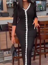 Solid Color 3/4 Sleeve Lace Lace Midi Dress GMYU-8066