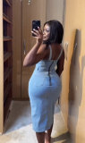 Sexy Backless Irregular Denim Midi Dress GMYU-6596