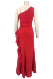 Single Shoulder Solid Color Ruffles Maxi Dress XHXF-463