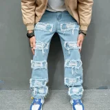 Men's Solid Color Holes Jeans XCFF-3019