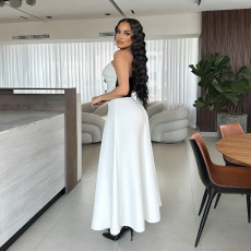 Color Block Wrap Chest Tops Two Piece Skirt Set ZSD-0755