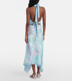 Print Sleeveless Satin Irregular Maxi Dress SHD-9529