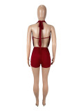 Backless Tie Up Mesh Two Piece Shorts Set SHD-9525