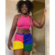 Sweater Halterneck Tops Color Block Short Suit QXTF-9181