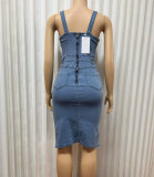 Sexy Backless Irregular Denim Midi Dress GMYU-6596