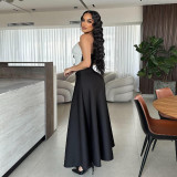 Color Block Wrap Chest Tops Two Piece Skirt Set ZSD-0755