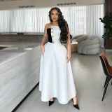 Color Block Wrap Chest Tops Two Piece Skirt Set ZSD-0755