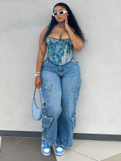 Multi-pockets Loose Straight Jeans SH-391396
