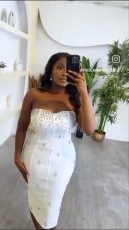 Backless Split Diamond Tube Top Midi Dress GMYU-8763