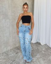 Fashion Holes Washed Jeans SHMF-6202