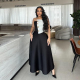 Color Block Wrap Chest Tops Two Piece Skirt Set ZSD-0755