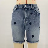 Denim Embroidered Holes Short XCFF-2502
