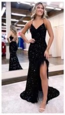 V Neck Sling Backless Split Maxi Dress GMYU-8793