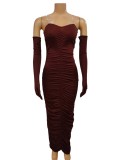 Solid Color Long Sleeve One Shoulder Maxi Dress GMYU-8994