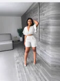 Casual Solid Color V Neck Two Piece Shorts Set GMYU-5019