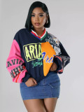 Letter Print Color Block Loose Sweatshirt SHD-9730