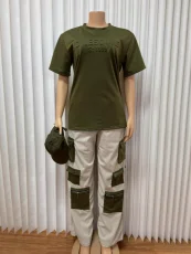 Solid Color T Shirt Pockets Patchwork Pants Suit GMYU-10326