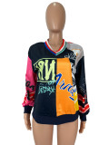 Letter Print Color Block Loose Sweatshirt SHD-9730
