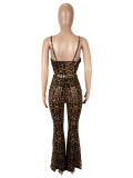 Sexy Leopard Print Bodysuit Flare Pants Mesh Suit SHD-9745