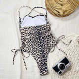 Leopard Print Tie Up One Piece Swimsuit CSYZ-382