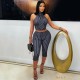 Stripe Sleeveless Tops Seventh Pants Suit QOUY-6063