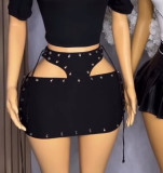 Tie Up Hollow Out Mini Skirt GFCF-1377