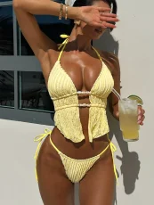 Solid Color Tie Up Bikinis Swimsuit CSYZ-339