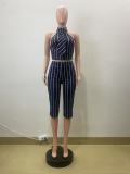 Stripe Sleeveless Tops Seventh Pants Suit QOUY-6063