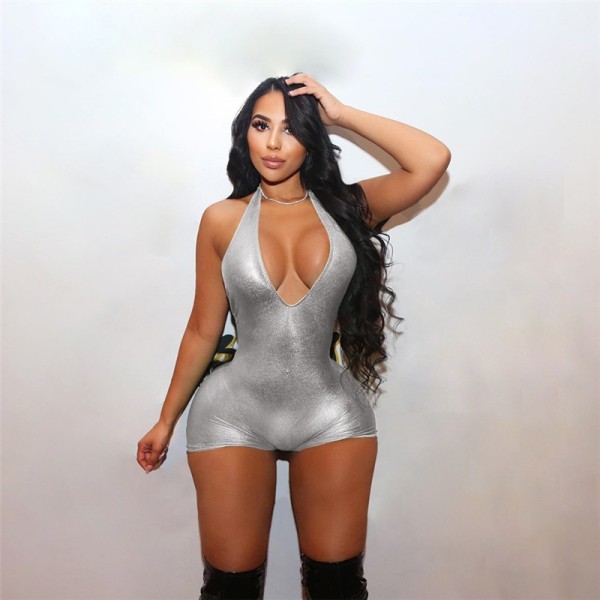 Halterneck Backless V Neck Romper GDYF-6811