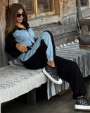 Contrast Color Long Sleeve Hooded Pants Suit SHD-9727