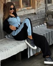 Contrast Color Long Sleeve Hooded Pants Suit SHD-9727
