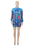 Print Lapel Long Sleeve Shirt Skirts Set SHD-9712