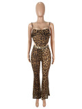 Sexy Leopard Print Bodysuit Flare Pants Mesh Suit SHD-9745