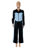 Contrast Color Long Sleeve Hooded Pants Suit SHD-9727