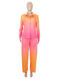 Gradient Color Print Long Sleeve Shirt Pants Set SHD-9715