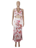 Sexy Print Halterneck Two Piece Skirts Set SHD-9708