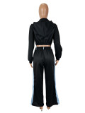Contrast Color Long Sleeve Hooded Pants Suit SHD-9727
