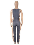 Contrast Color Tassel Sleeveless Jumpsuit SHD-9769